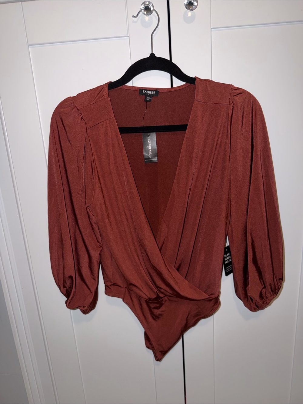 Express Rust Brown Wrap Surplice Bodysuit